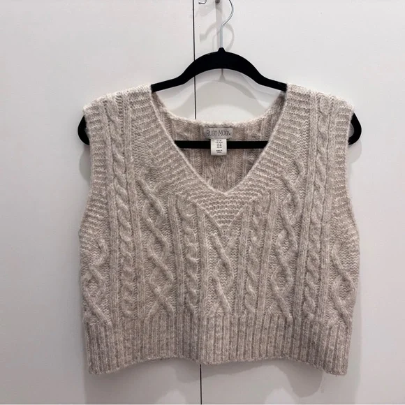 Ruby Moon Tan V-Neck Cable Knit Sweater Vest - Picture 1 of 11